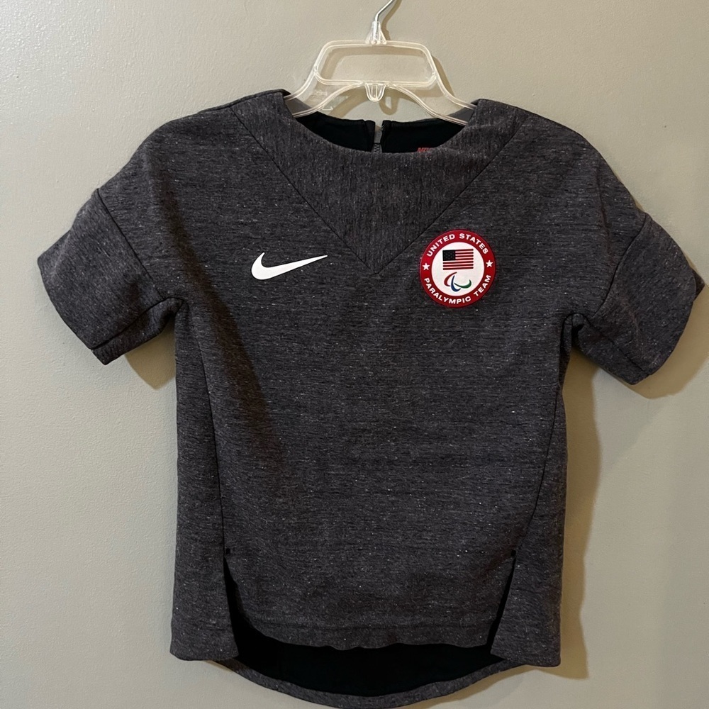 Nike USA Olympic Team Sweatshirt Cotton XXS Gray Zip Back Short Sleeve Women